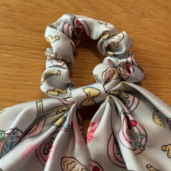 FRASIER STERLING Satin Hair Scarf Scrunchie, Italian Dinner Print - Picture 7 of 8